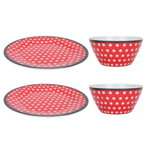 4Pcs Salad Dish Set Red Dots Imitation Porcelain 1