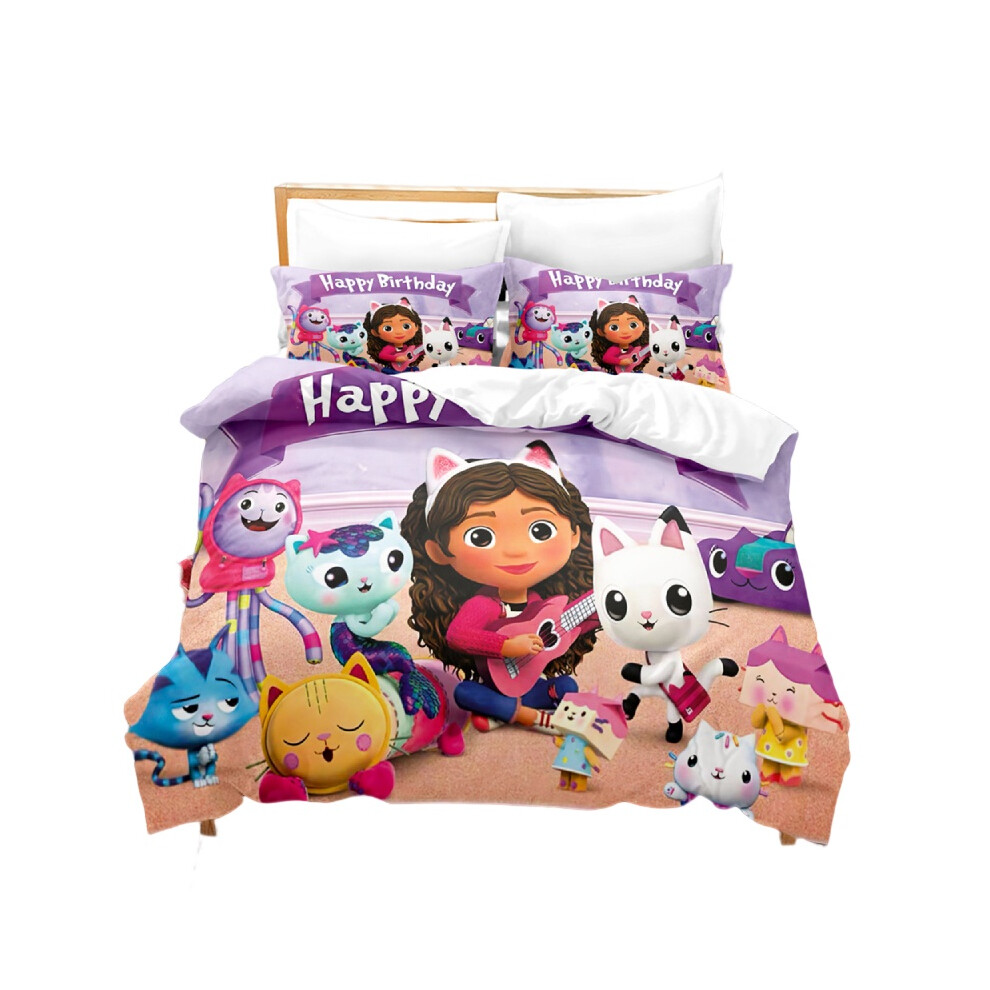 (Happy Birthday,200X200Cm/78.7*78.7In)Juego De EdredóN De Cama Para NiñOs Con Estampado De Dibujos Animados Para Casa De MuñEcas Gabby De-image