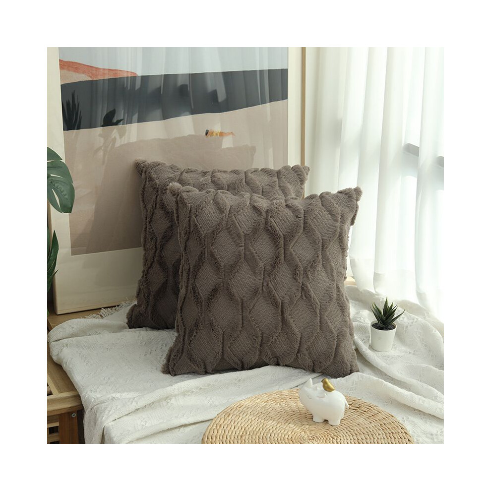 (Deepgray,45*45Cm)Funda De CojíN De Sofá Mullida Para DecoracióN Del Hogar Funda De Almohada GeoméTrica Almohada De Diamante Peluda-image