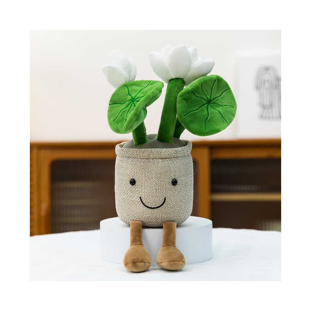 ( ) Creative Lotus Cartoon Potted Plant Plush Doll Ornament Home Desk Decor Office White