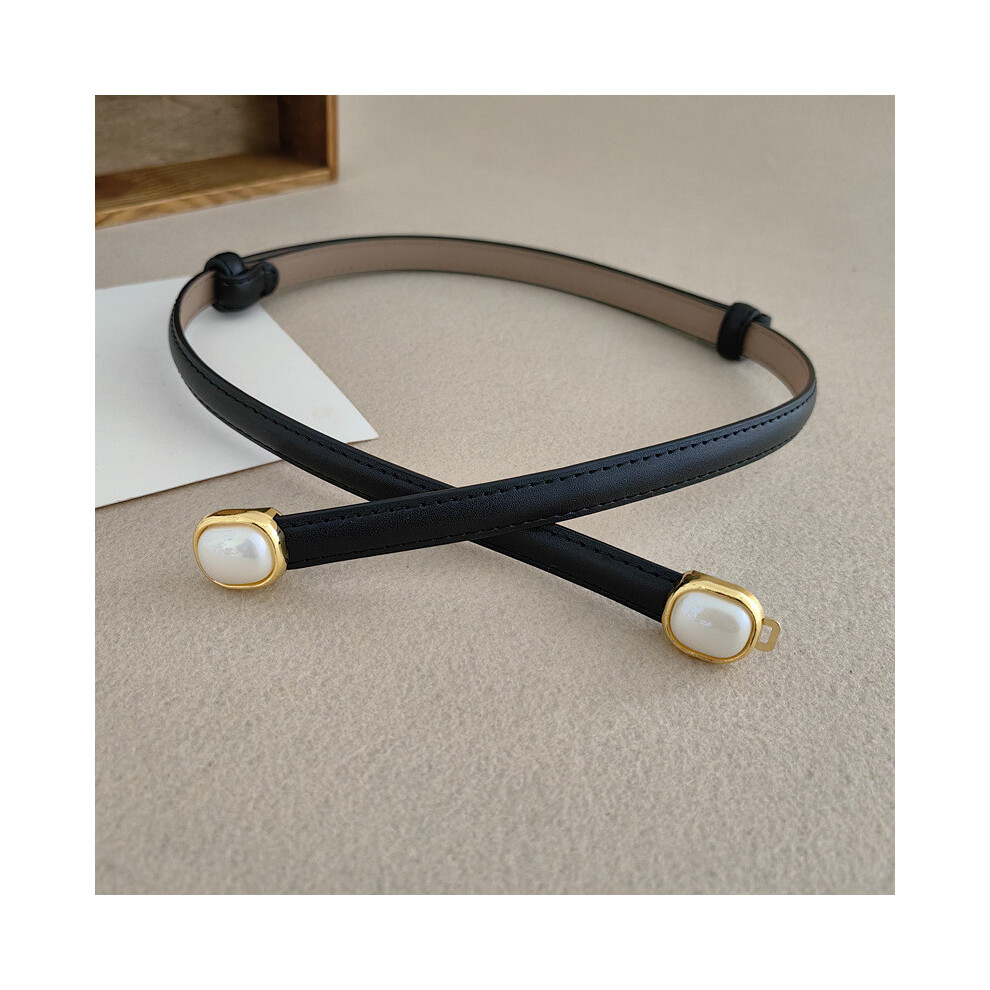 (Black) Women Leather Fashionable Belt With Pearl Metal Buckle For Weekend Gift Office-image-OPC-PJN59XH-NEW