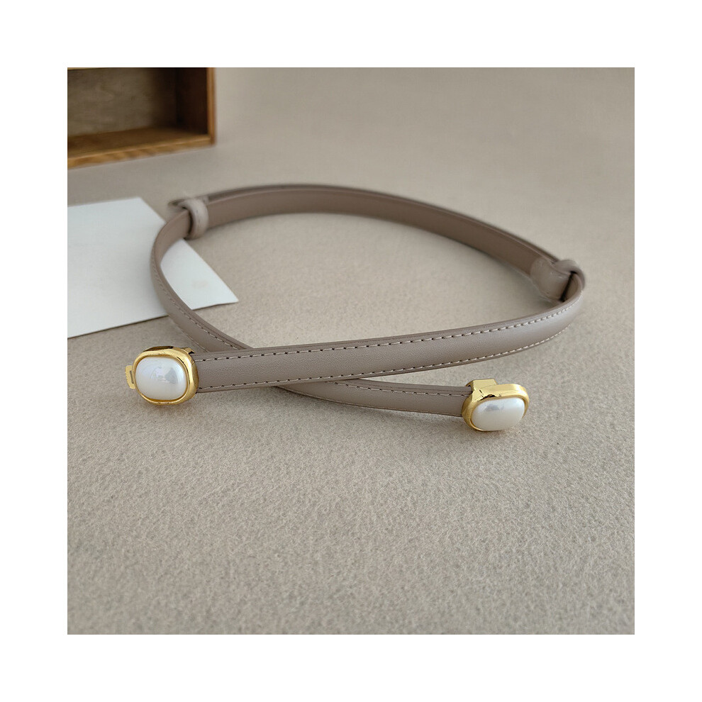 (Ivory) Leather Women Fashionable Belt With Pearl Metal Buckle For Gift Office Weekend-image-OPC-PJN5BHR-NEW