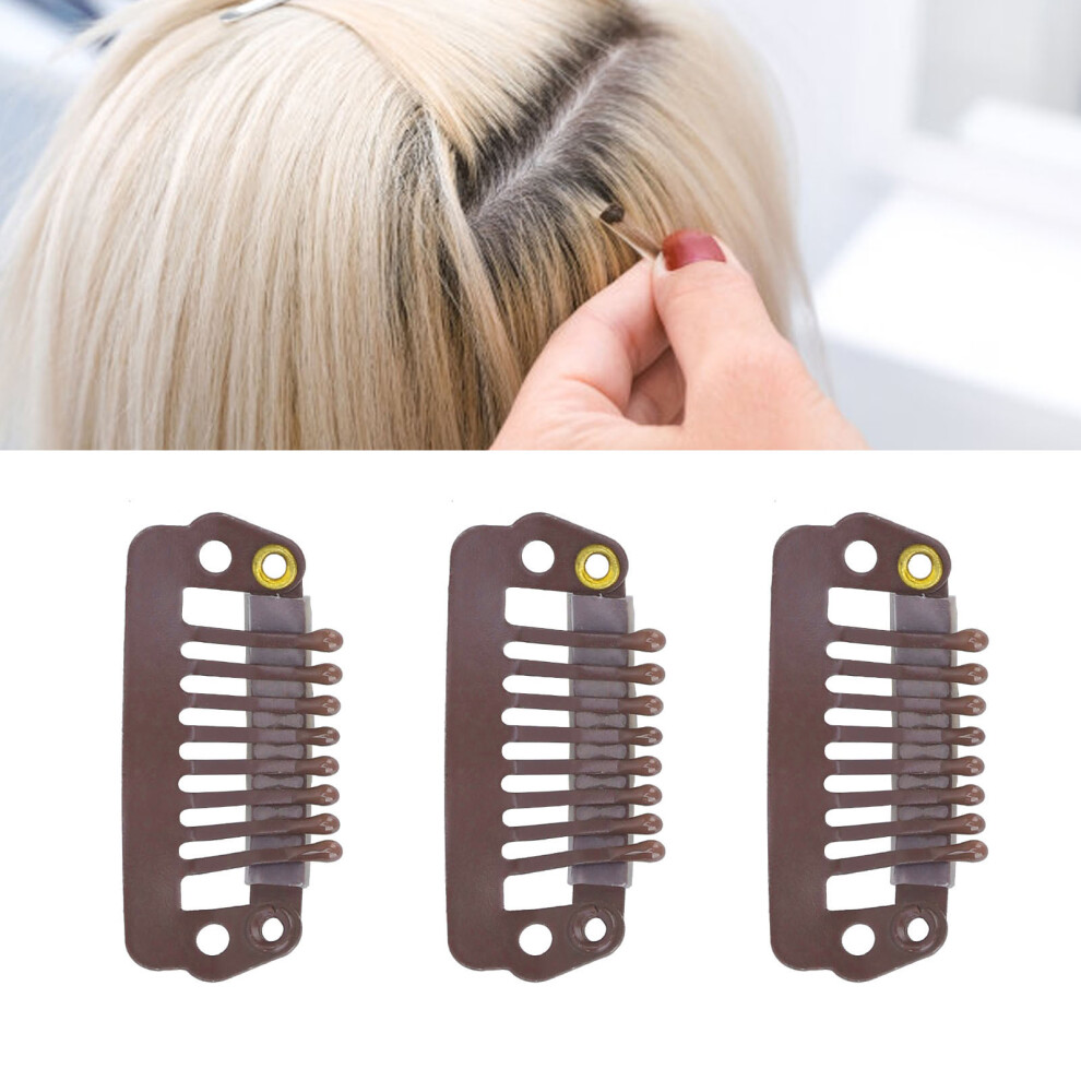 Unisex Brown 50Pcs Stainless Steel 8 Teeth Snap Comb Wig Clips 2.8X1.4cm