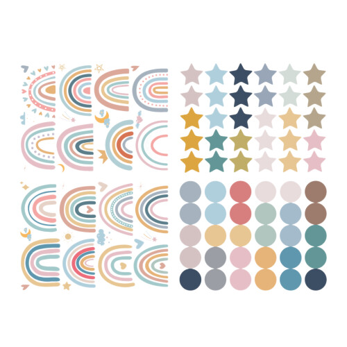 4 piezas de calcomanías multicolor con puntos y estrellas arcoíris 22x30cm 2
