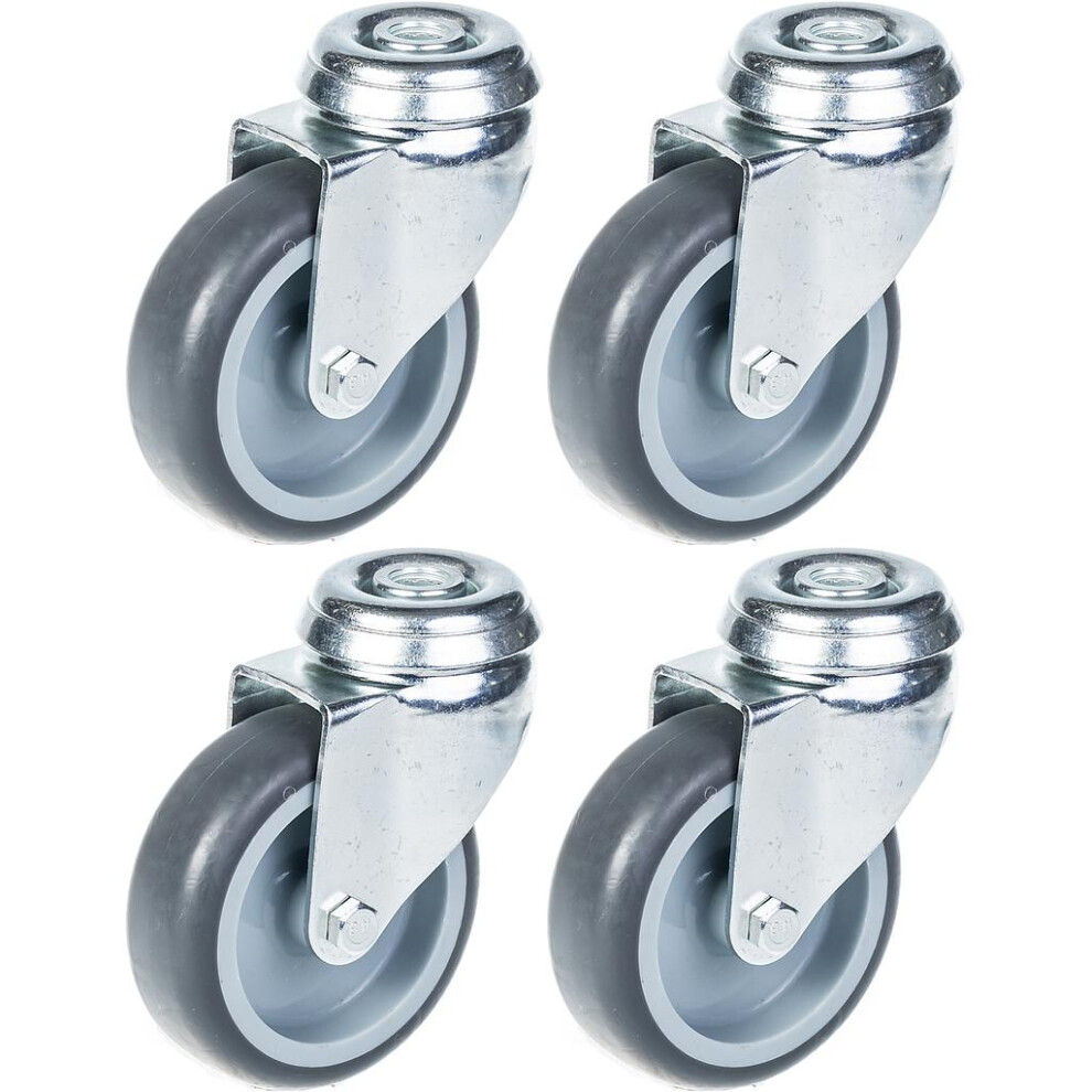 75Mm 3" Castor Grey Rubber Tyre, Swivel, 240Kg Capacity, Set Of 4 5056116820501