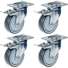 100mm 4" Lenkrolle grau Gummi mit Bremse stark 440kg Kapazität, Satz von 4