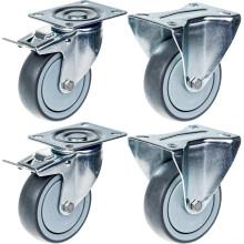 100mm 4" Rolle grau Gummibremse & feste starke 440kg Kapazität, Satz von 4