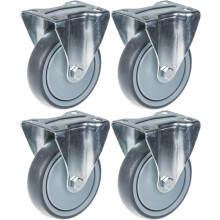 125mm 5" Rolle grau gummibereift feststehend stark 520kg Kapazität, 4er Set