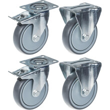 125mm 5" Rolle grau Gummibremse & feststehend stark 520kg Kapazität, Satz von 4