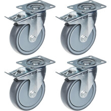 125mm 5" Lenkrolle aus grauem Gummi mit Bremse starke 520kg Kapazität, 4er Set