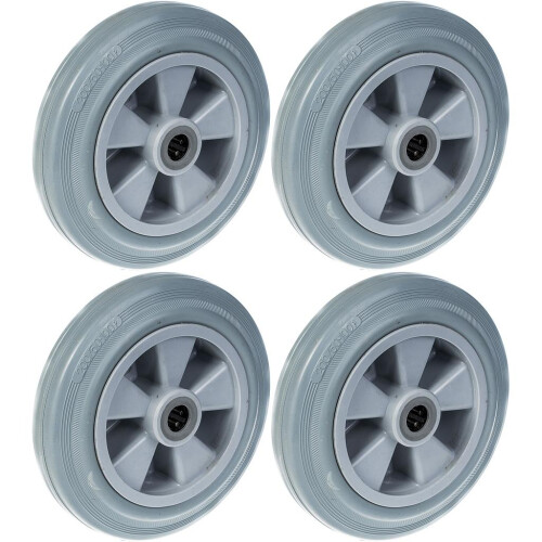 Pneu de borracha cinza com roda de 200 mm e 8 "com centro de plástico com capacidade de 820 kg, conjunto de 4