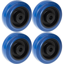 100mm 4" Rad aus blauem Gummi mit Nylonkern stark 600kg Kapazität, Satz von 4