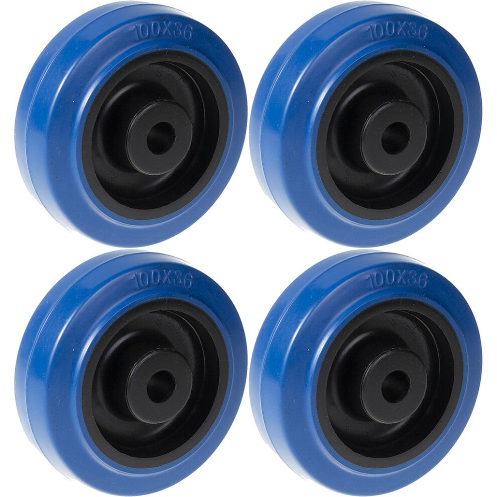 100Mm 4" Wheel Blue Rubber With Nylon Centre Strong 600Kg Capacity, Set Of 4 5056116821652