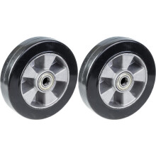 Roda de 250 mm de 10" em borracha preta com centro em alumínio, capacidade para 1000 kg, conjunto de 2