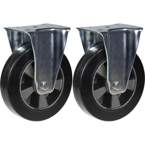 Parnells 200 mm 8" en caoutchouc noir fixé solide 900 kg, ensemble de 2