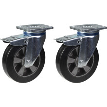 Roda giratória de borracha preta de 200 mm e 8" com travão, forte capacidade para 900 kg, conjunto de 2