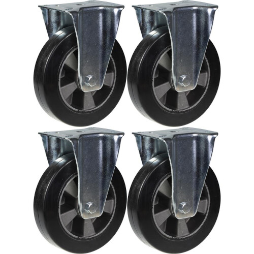 Parnells 200 mm 8" en caoutchouc noir fixe et robuste capacité de 1800 kg, ensemble de 4