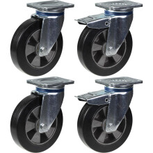 Ruedas giratorias de caucho negro de 200 mm y 8" con freno, capacidad de 1800 kg, juego de 4