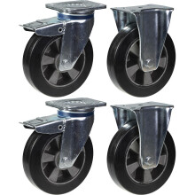 Ruedas giratorias de 200 mm y 8" con freno de goma negro y capacidad fija de 1800 kg, juego de 4