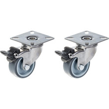 Ruedas de acero inoxidable de 50 mm y 2", de goma gris, giratorias con freno, 80 kg, juego de 2