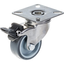 50 mm 2" Edelstahlrolle grau Gummi, drehbar mit Bremse, 40 kg