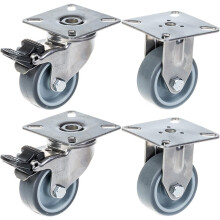 Ruedas de acero inoxidable de 50 mm y 2", goma gris, con freno y fijas, 160 kg, juego de 4