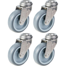 Ruedas de acero inoxidable de 75 mm y 3", de goma gris, giratorias, 240 kg, juego de 4