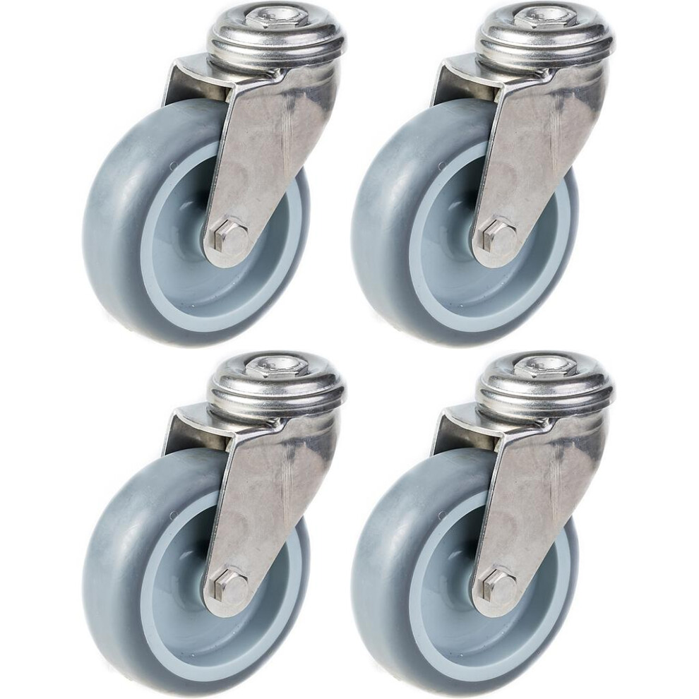 Parnells 75Mm 3" Stainless Steel Castor Rubber, Swivel, 240Kg, Set Of 4 Grey