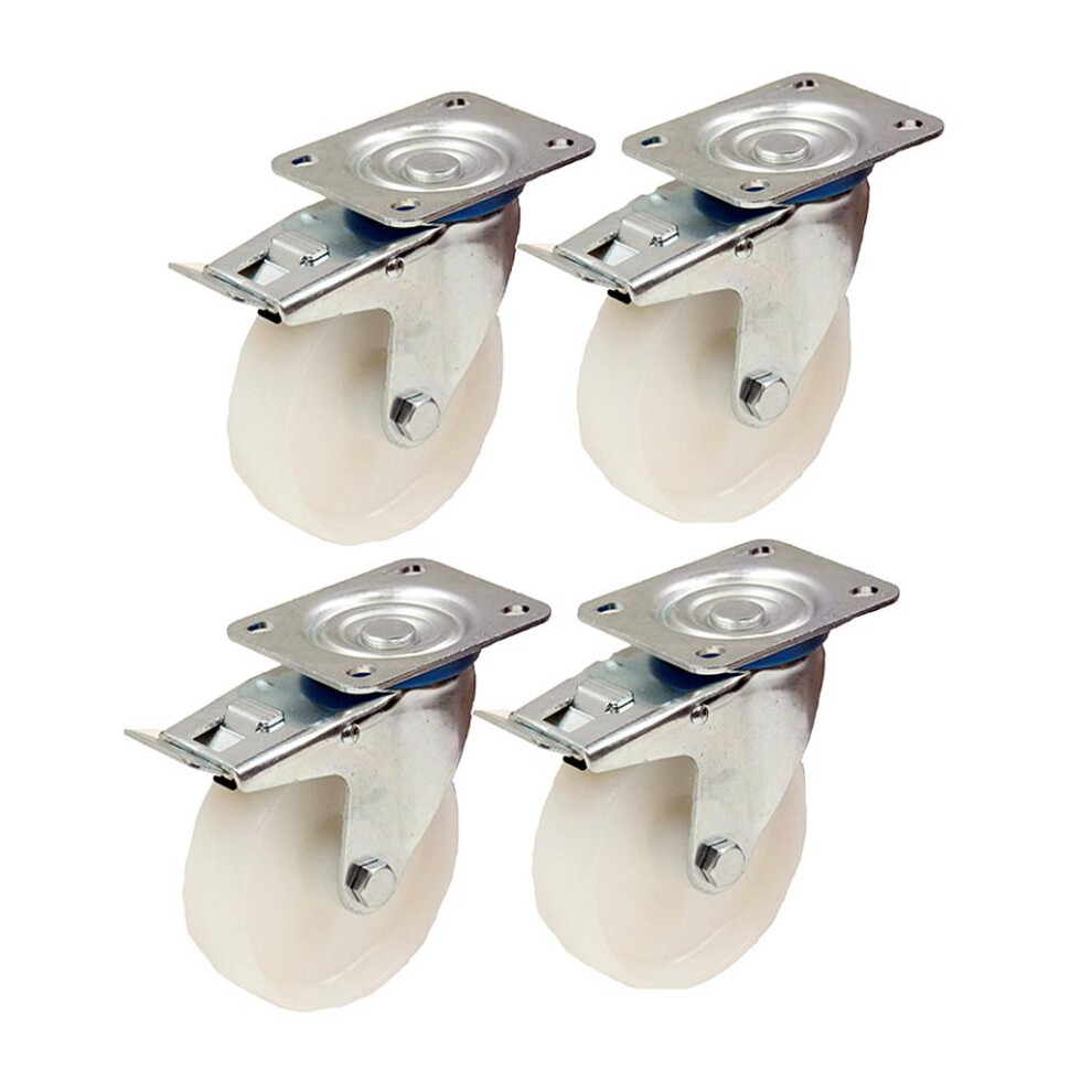 80mm 3" inch nylon castors - heavy duty swivel braked castor set 120kg each - se