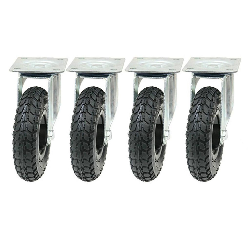 200Mm Pneumatic Swivel Castors Pumped Inflated 8Â Inch Rubber Wheels (Set Of 4) 5060462564804