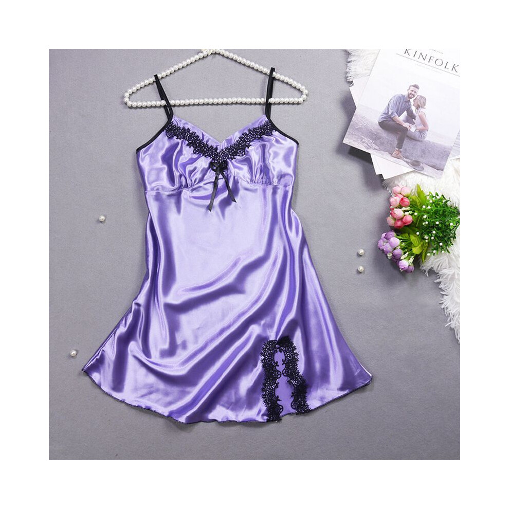 (Purple,XXL)Pyjama de nuit femme neuf satin soie lingerie robe de nuit jupe en Y
