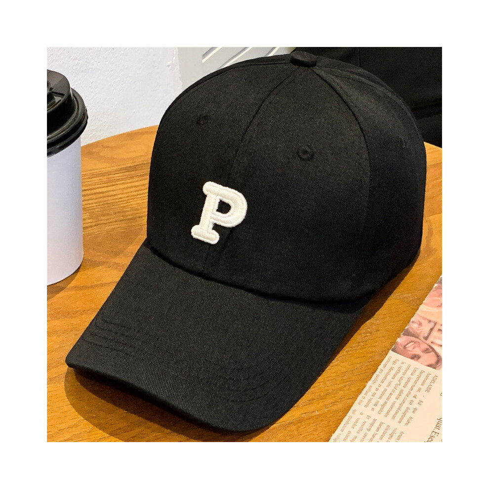 (Black)Gorra De BéIsbol Transpirable Con ProteccióN Solar De Verano Bordada The Letter P Para Hombre-image