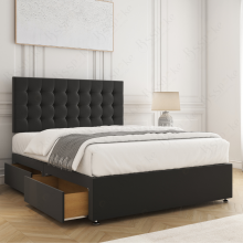 (Black, 4ft Small Double) Isla Divan Bed Upholstered Velvet with 26" Headboard, Mattress & 2 Storage Drawers