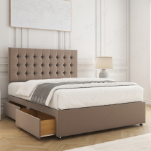 (Mink, 3ft Single) Isla Divan Bed Upholstered Velvet with 26" Headboard, Mattress & 2 Storage Drawers