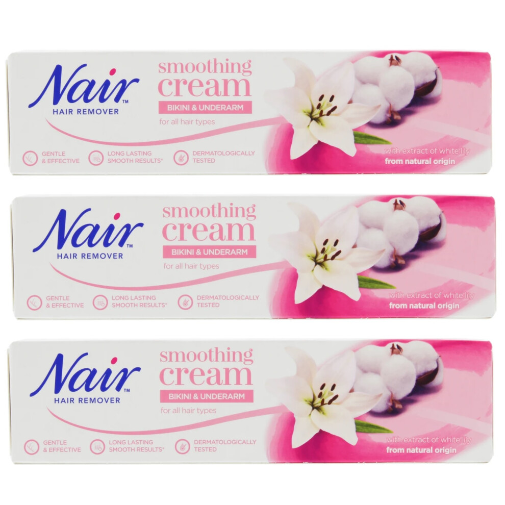 Nair Smoothing Hair Removal Cream Bikin & Underarms 100ml- Pack of X3