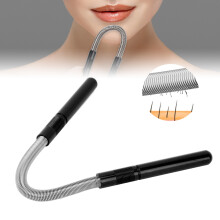 Gesichtshaarentferner aus Edelstahl, Schönheits-Federfaden-Rasierteil, Reinigung von Gesichtshaaren, Make-up, Schwarz