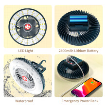 Ventilador colgante LED 2 en 1, 2400 mAh, 16,8 6,3 cm, Blanco