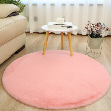 (Light pink, 45cm) Solid-color carpet, living room sofa, computer chair, floor mat, bedroom, children's room, round faux rabbit fur round carpet