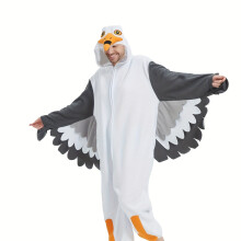 (White, 40) Men's Cozy Flannel-Lined Seagull Onesie Pajamas - Thick, Warm Hooded Sleepwear with Batwing Sleeves for Autumn & Winter