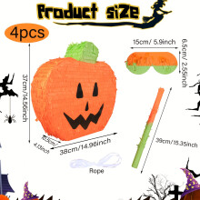 (4pcs Large Pumpkin Piñata Set) 4pcs Large 3D Mexican Piñata Set with Hanging Loop, Smiling Face & Pointed Top - Handmade-Style Party Decorations with Papel Picado Cutouts