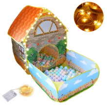 (Double Section Garden 300cm Star String Lights) Large Foldable Children's Tent Garden Villa with Star Lights | Indoor and Outdoor Playhouse for Boys and Girls, Ocean Ball Pool, Best Birthday Gift