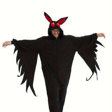 (Black, 42) Men's Cozy Fleece Bat-Themed Hooded Pajama Jumpsuit - Long Sleeve, Warm Sleepwear for Fall/Winter, Perfect for Halloween & Christmas Parties