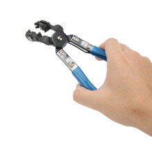 Alicates para abrazaderas de manguera con mandíbulas giratorias anguladas para Clic-R