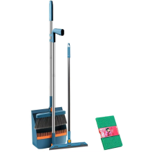(BLUE)   Brush Shovel Broom And Dustpan Combination Set Household Cleaning Tools Non-Stick Hair Dry Wet Dual-Use Broom Folding S