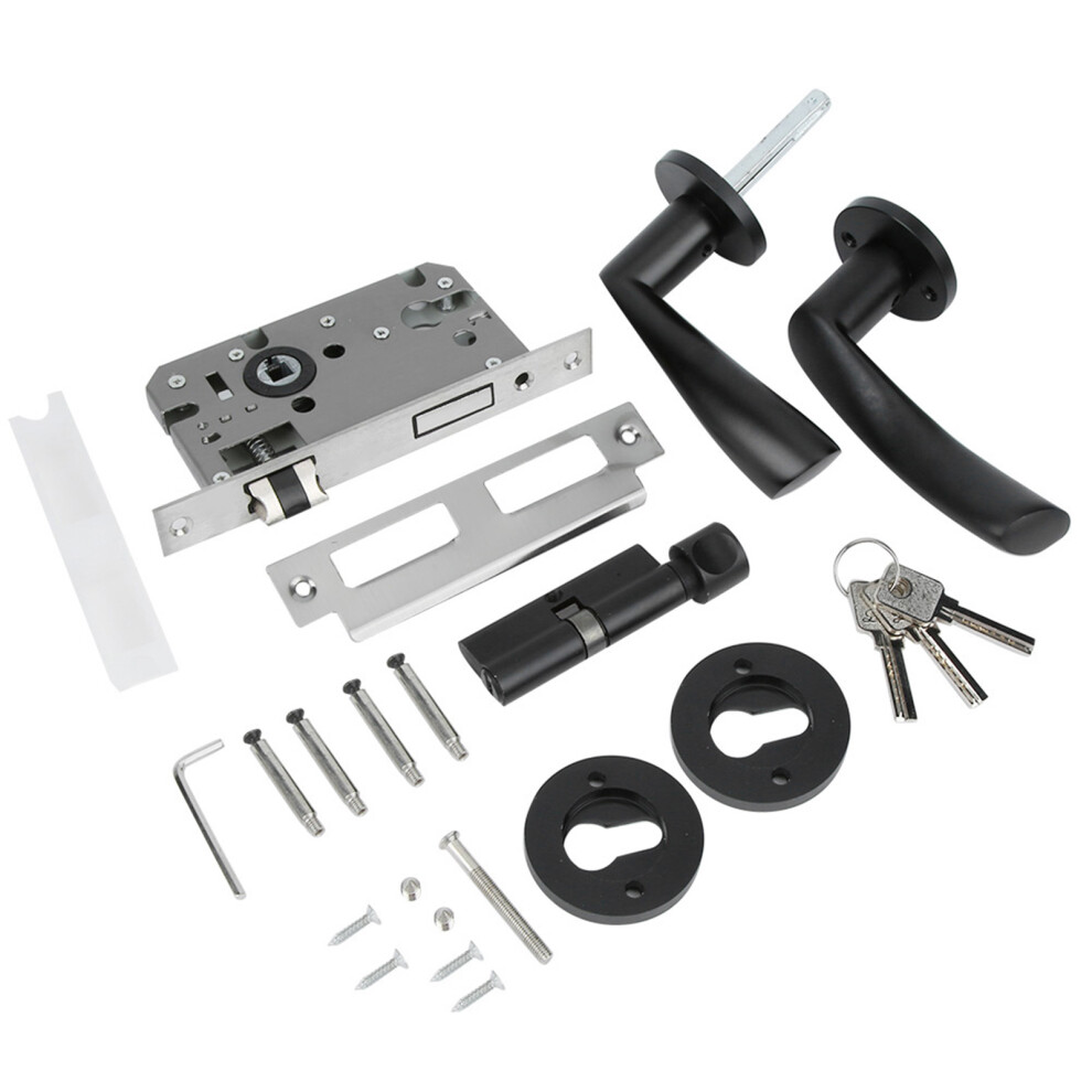 European Style Black Silent Door Lock With Handle 9387669577434