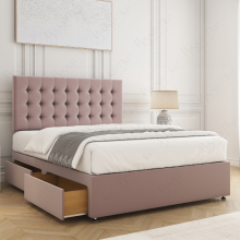 (Pink, 4ft6" Double) Isla Divan Bed Upholstered Velvet with 26" Headboard, Mattress & 2 Storage Drawers