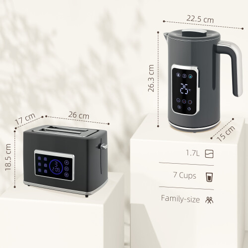 Homcom (Grey) HOMCOM 1.7L 3000W Boil Kettle and Toaster Set 2
