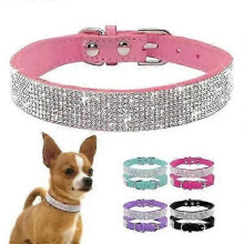 (S, 1Pink1Blue) 2025 2PCS Soft Adjustable PU Leather Puppy Dog Collar Rhinestone Cat Pet Pink Collar Suit Pet Supplies Accessories