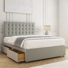(Silver, 4ft Small Double) Isla Divan Bed Upholstered Velvet with 26" Headboard, Mattress & 2 Storage Drawers