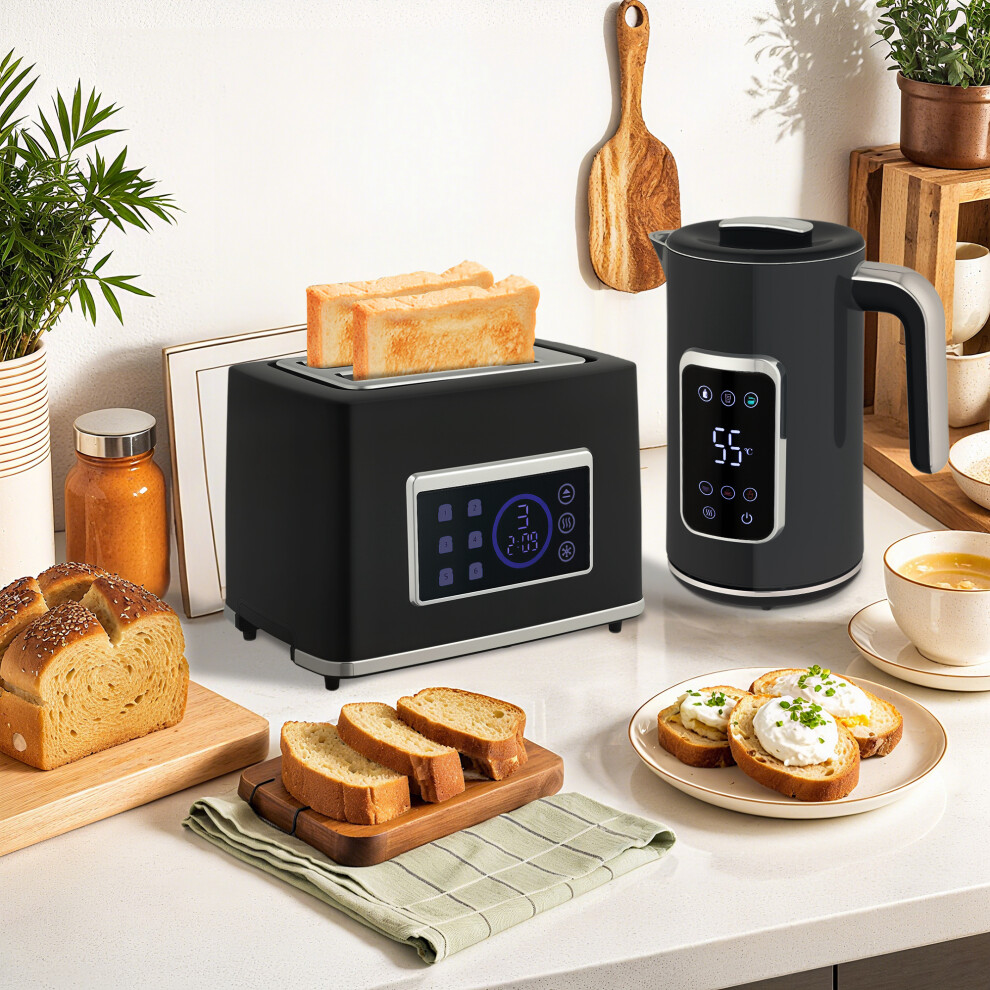 Homcom (Black) 3000W Boil Kettle And Toaster Set Black 1.7L